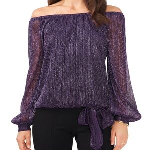 MSK Black and Purple Off the Shoulder Shimmer Top